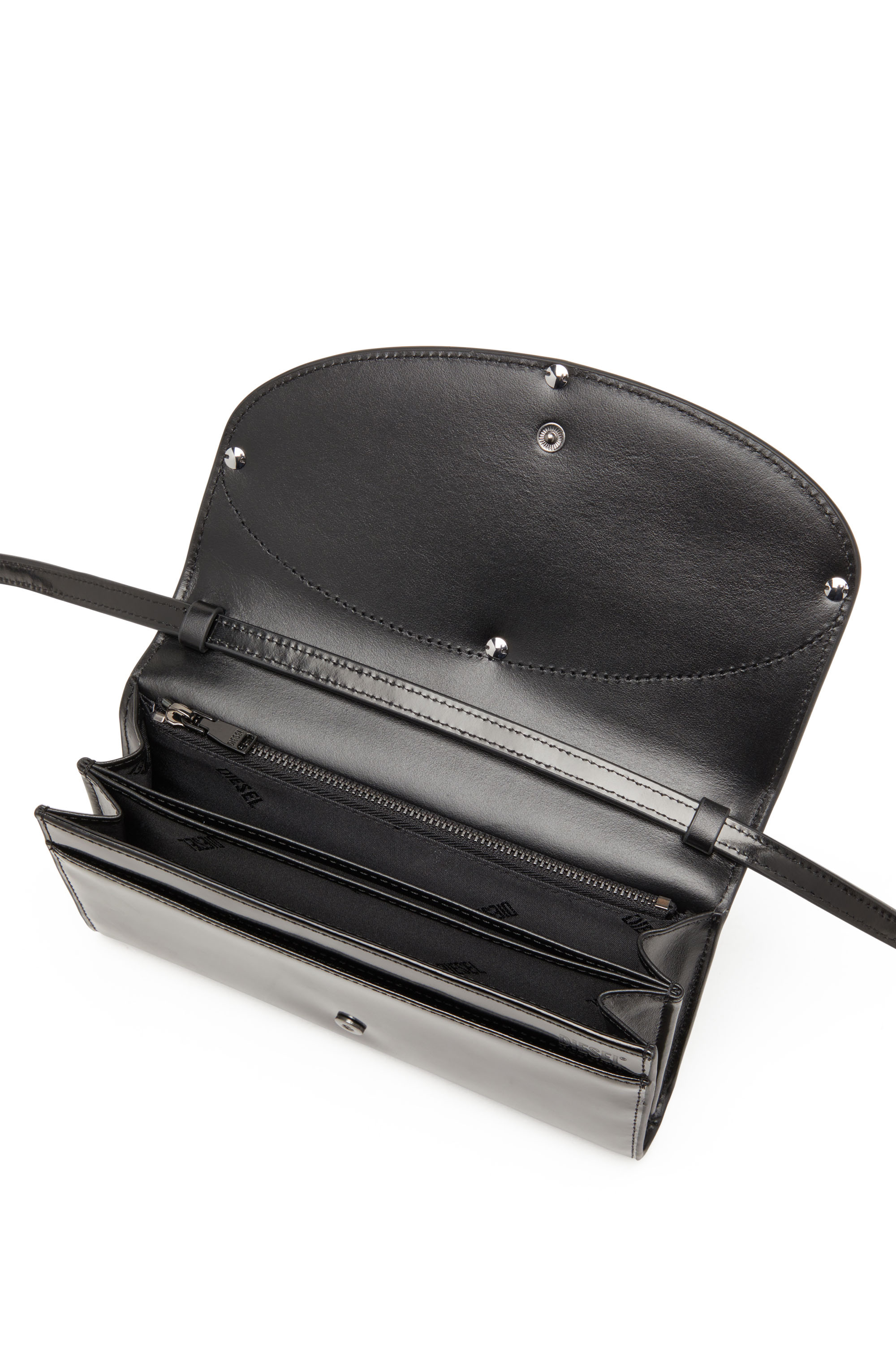 Diesel - 1DR WALLET STRAP, Woman's Wallet bag in mirrored leather in Black - 3